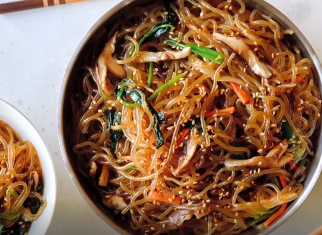 Korean Chicken Japchae (Sweet Potato Noodles With Chicken And Vegetables)