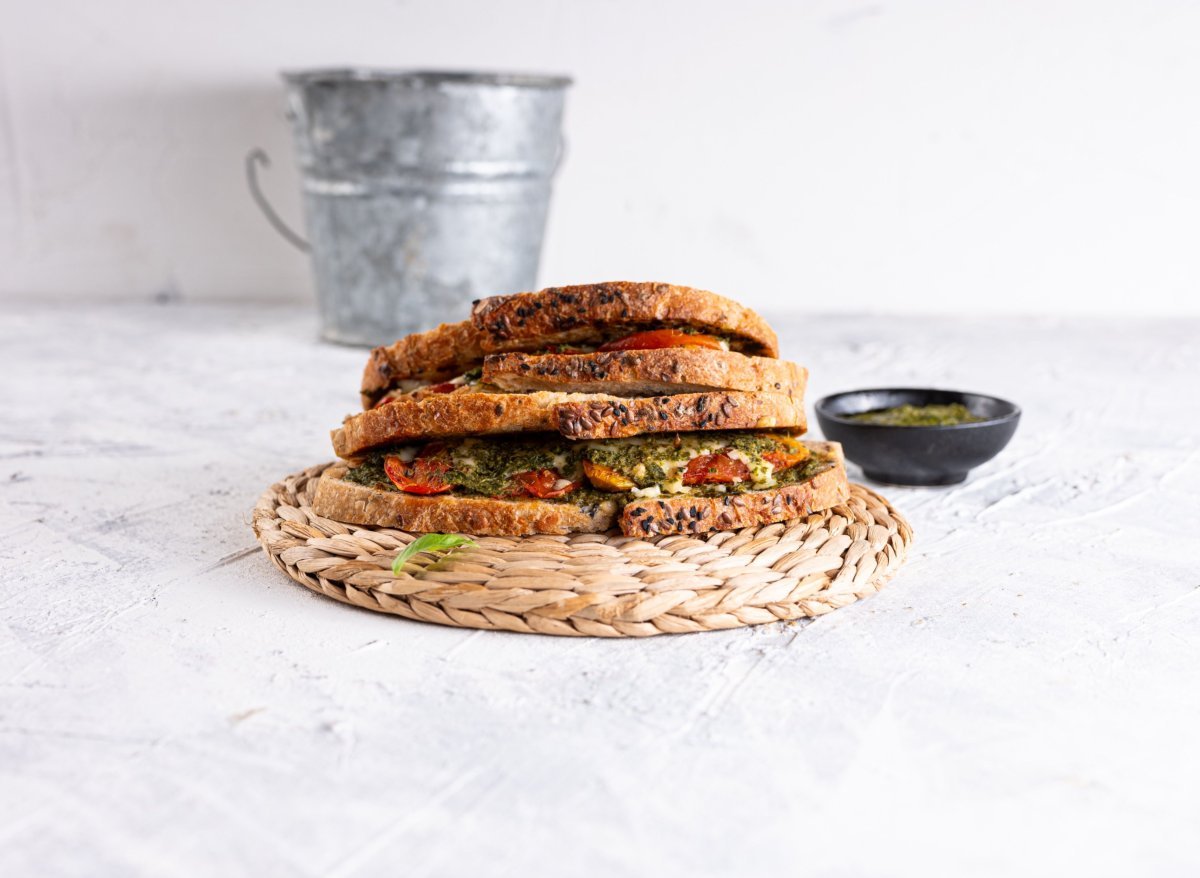 Pesto Tomato And Mozzarella Sourdough Sandwich