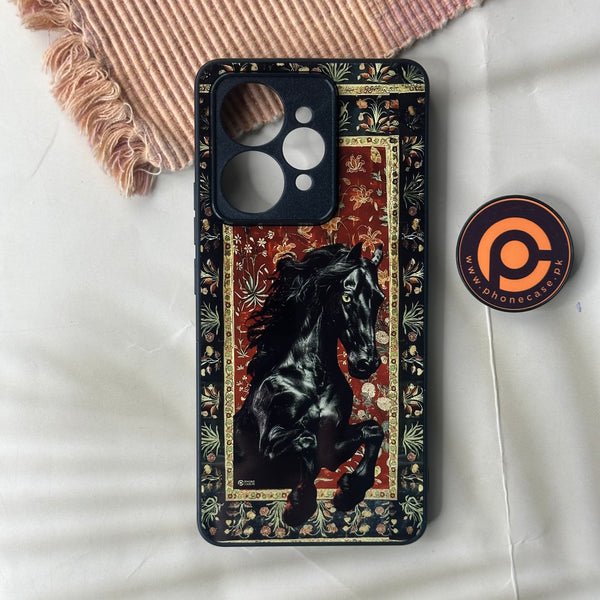 Realme 15 - Persian Calligraphy Art 26 - Royal Black Horse - Premium Metal Printed Soft Bumper Shock Proof Case CS-43482
