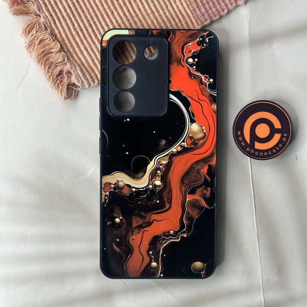 Vivo Y200 4G - Red golden marble - Premium Metal Printed soft Bumper Shock Proof Case CS-43493